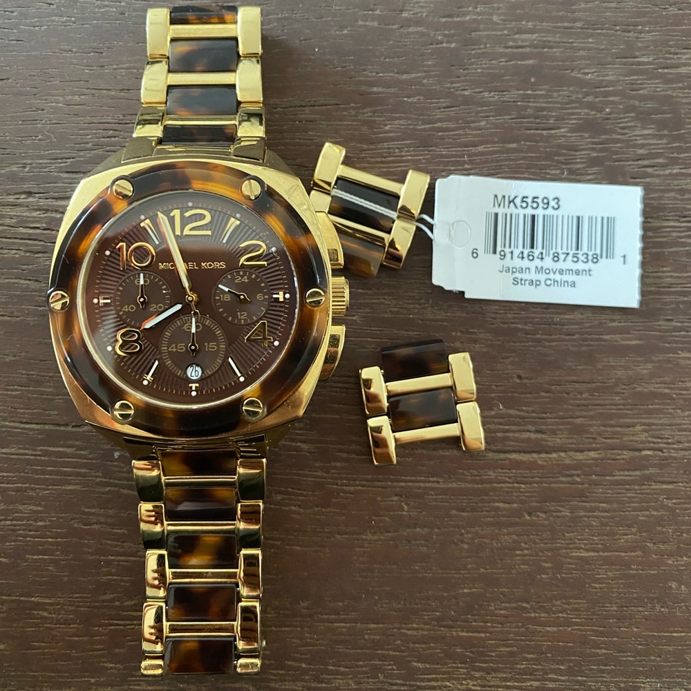 Michael Kors tortoise shell and vintage gold watch